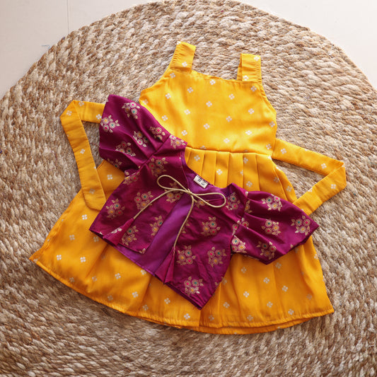 Yellow Silk Frock with Purple Jacket