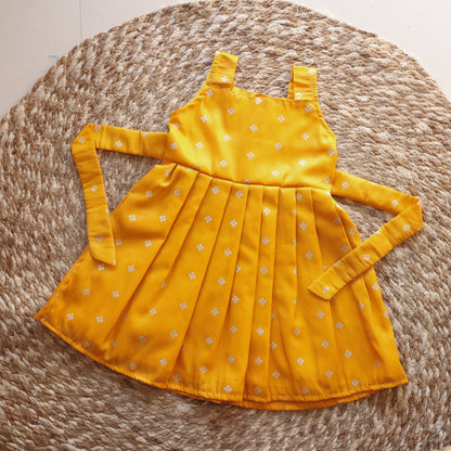 Yellow Silk Frock with Purple Jacket