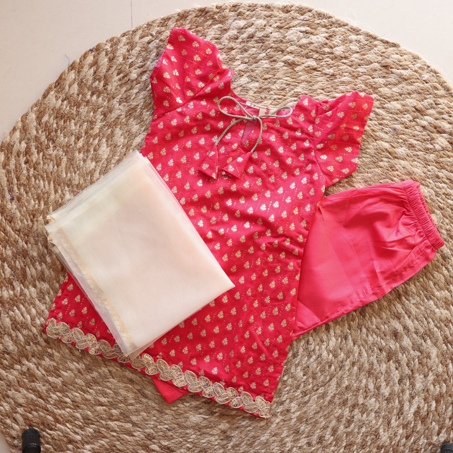 Peach Kurti Set with Dupatta