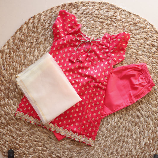 Peach Kurti Set with Dupatta