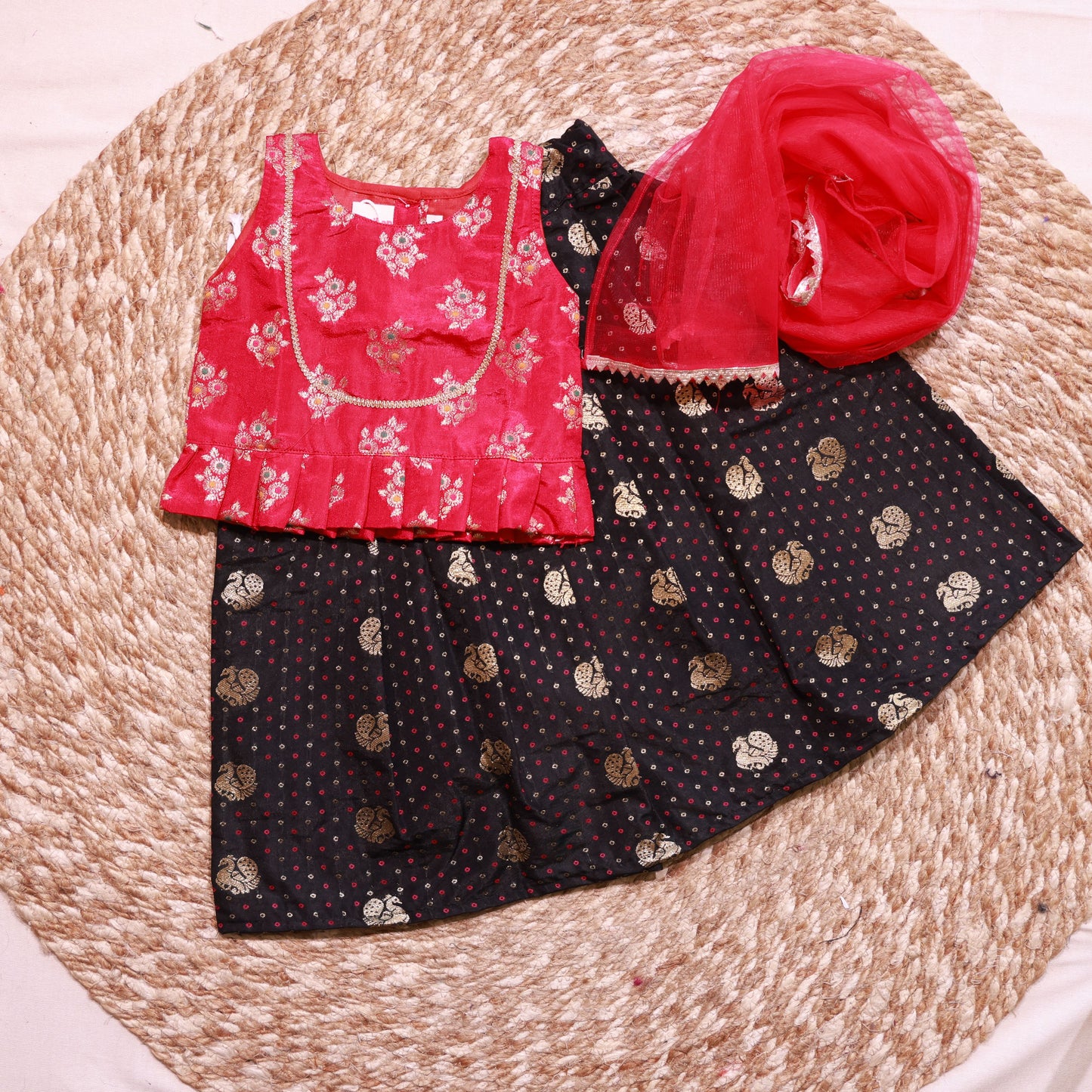 Rani Polka with Black Parkar with Dupatta