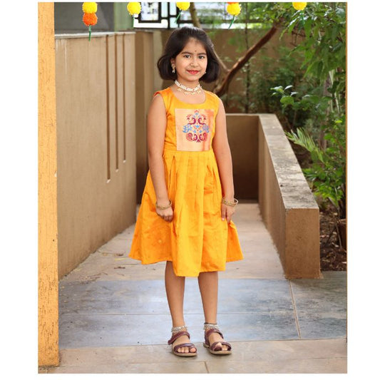 Yellow Paithani Patch Silk Frock