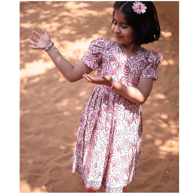 Handblock Print Peach Frock