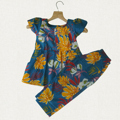 Blue Floral Cotton Co-ord Set with Sleeves