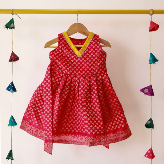 Rani Colour Border frock  V-neck cotton lining