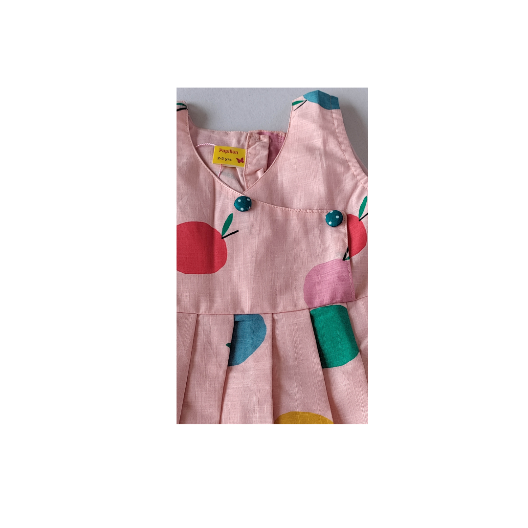 Peach Overlap pattern Cotton Frock