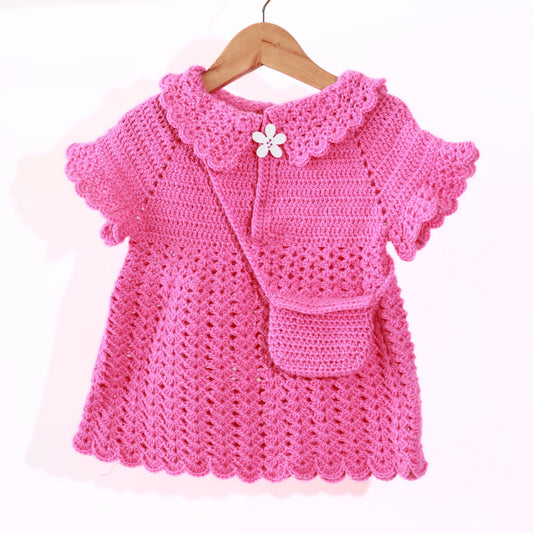 Hand-woven Knitted Dark Pink Frock