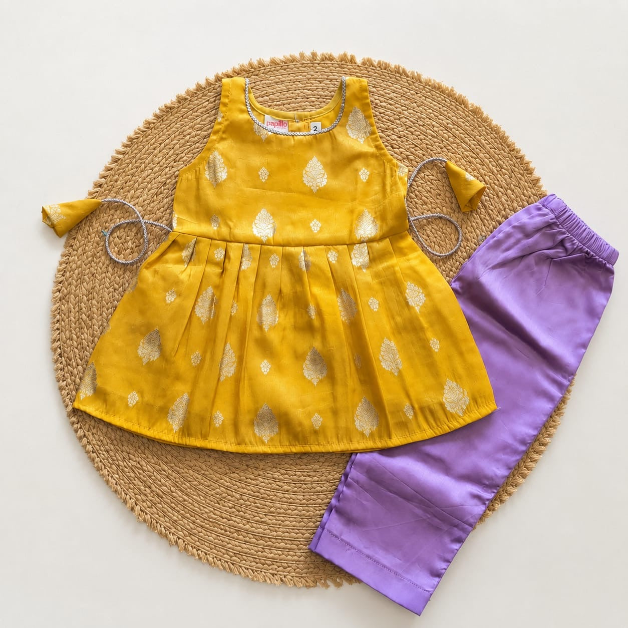 Yellow Lavender Combination Sleeveless Co-ord Set