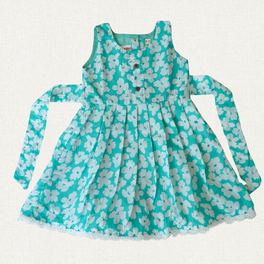 Rama Green Floral Print Cotton Frock with Cotton Lining