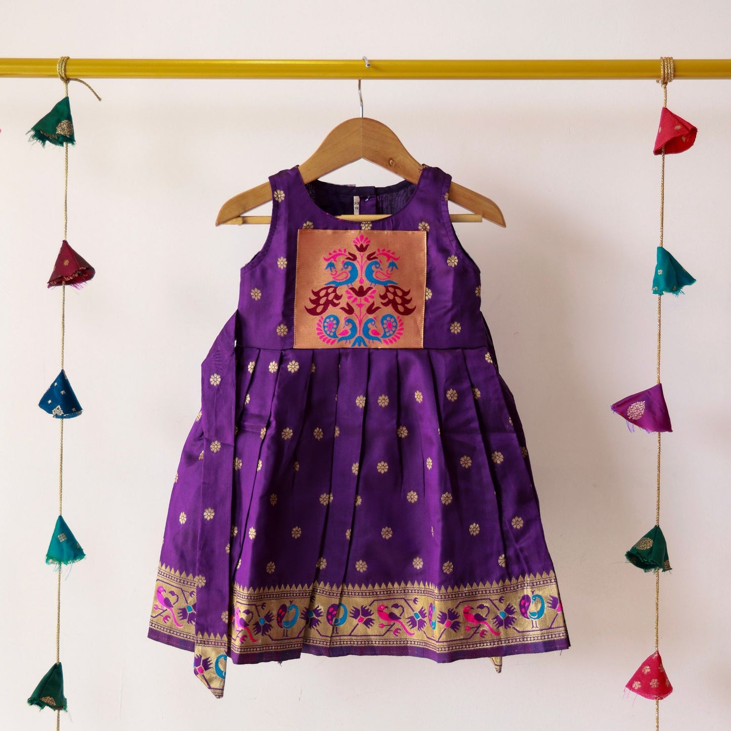 Dark Purple Paithani Border Silk Frock