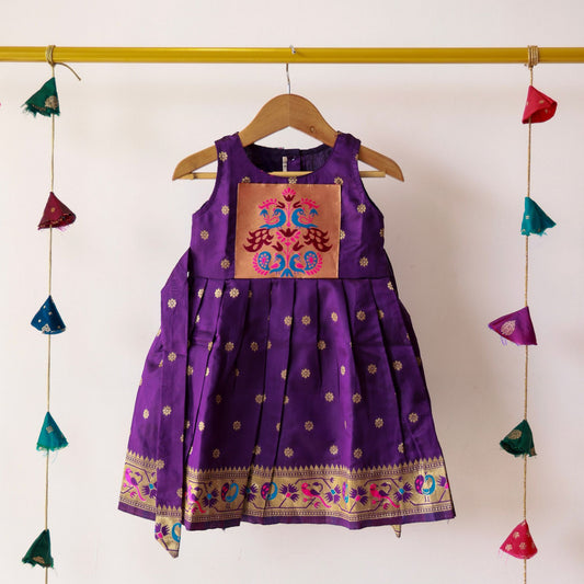 Dark Purple Paithani Border Silk Frock