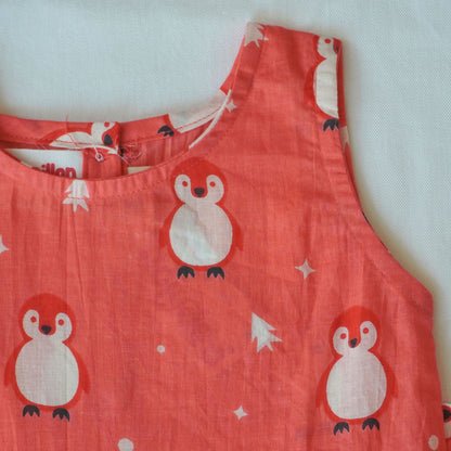 Penguin Peach Pink Print Cotton Frock