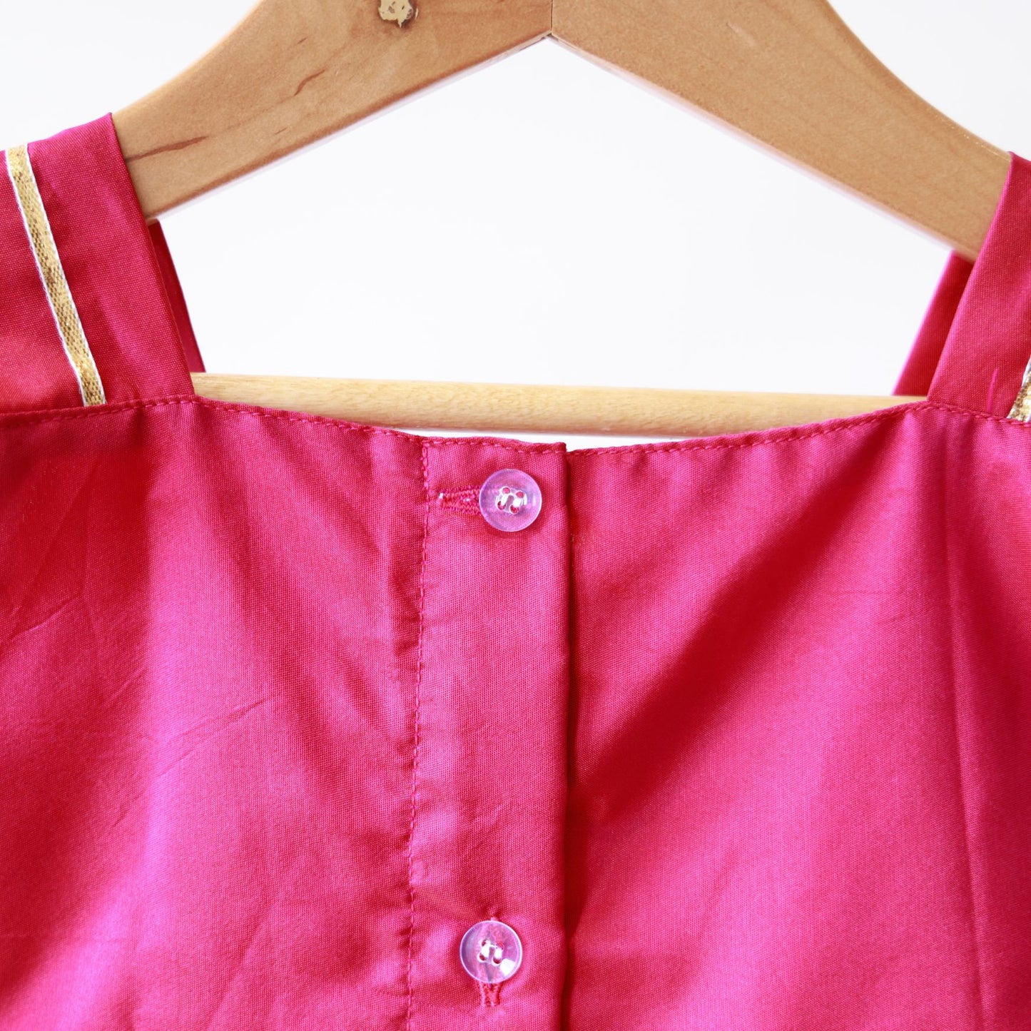 Rani Pink Rhinestone Shoulder Strip Silk Frock