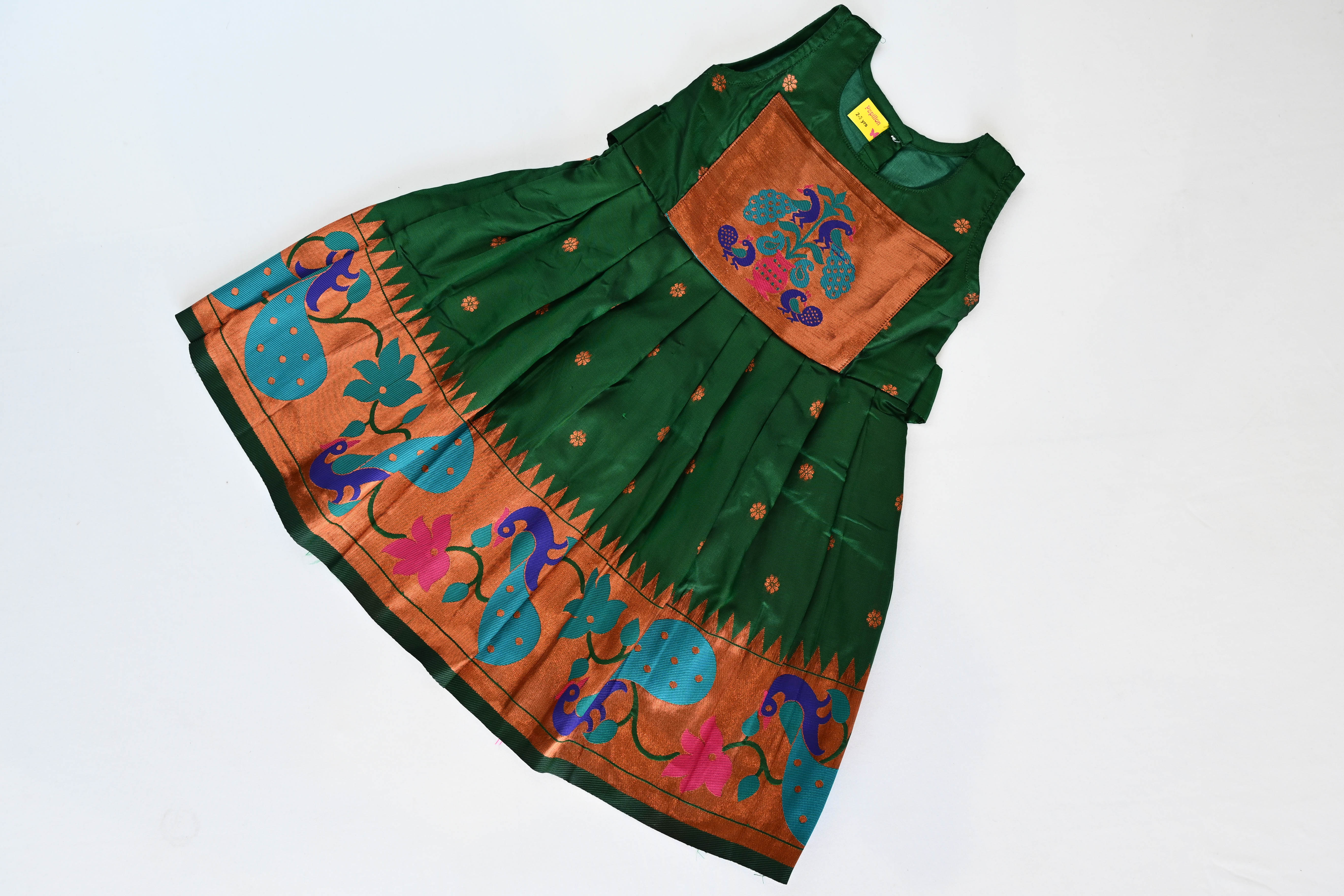 Bottle Green Paithani Silk Frock