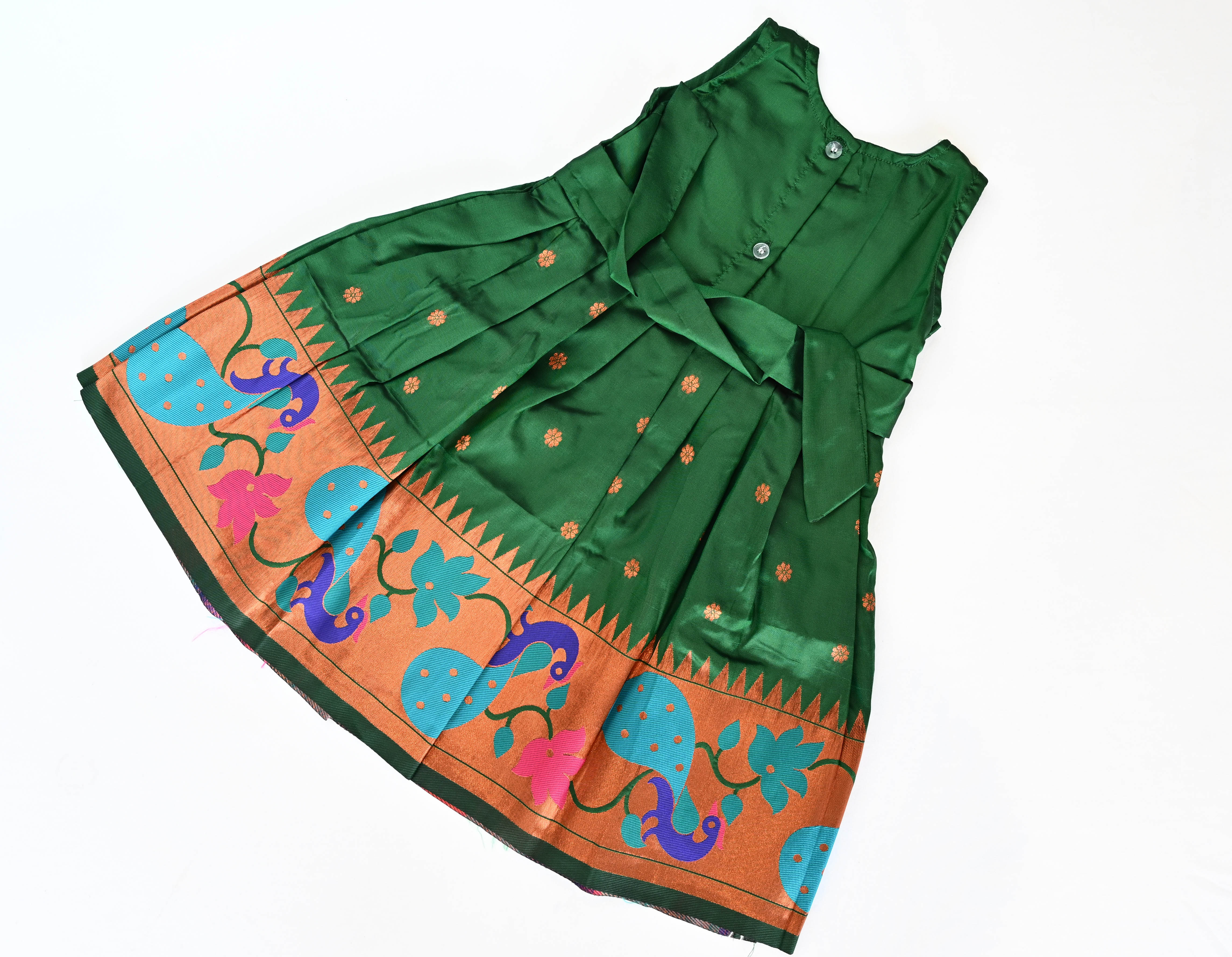 Bottle Green Paithani Silk Frock