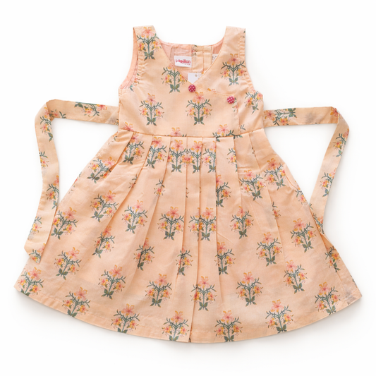 Pastal Peach Cotton Frock with Cotton Lining