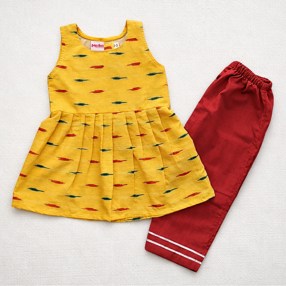Yellow Ikkat Sleeveless Co-ord Set