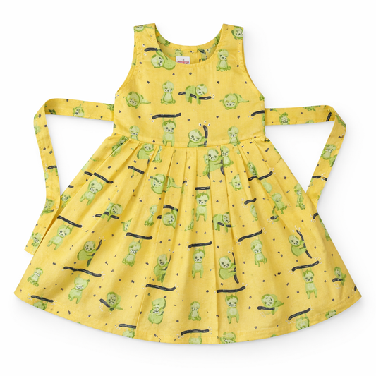 Yellow Animal Print Cotton Frock