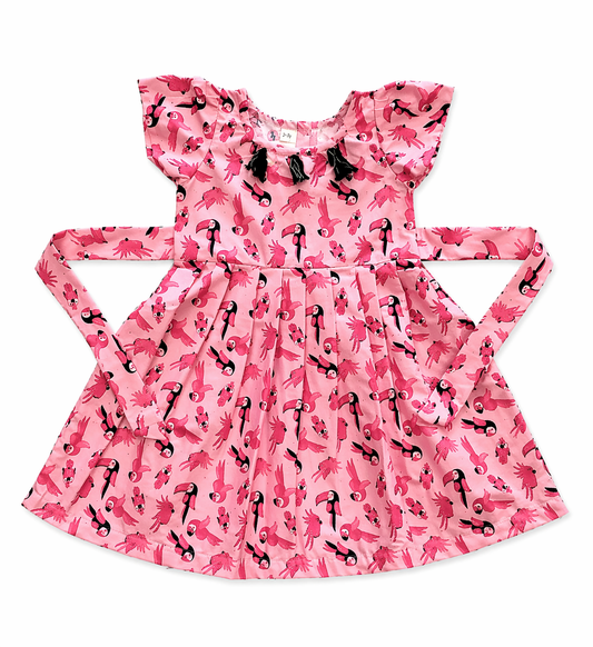Pink Bird Print Cotton Frock