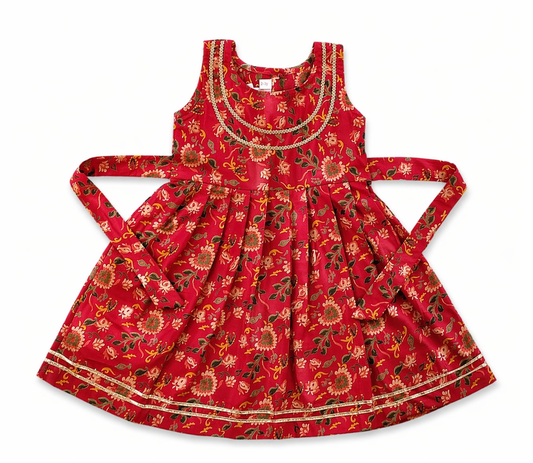 Red Ethnic Print Soft Cotton Frock