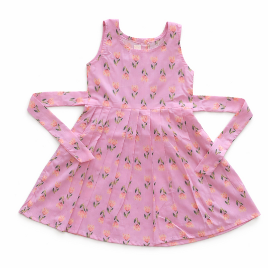 Light Pink Floral Print Cotton Frock