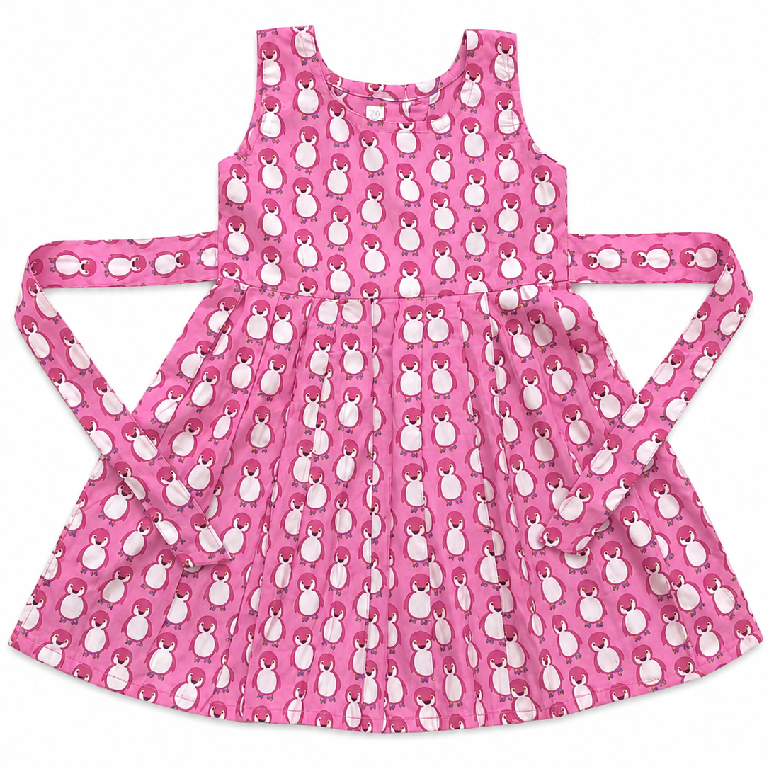 Penguin Print Sleeveless Cotton Frock