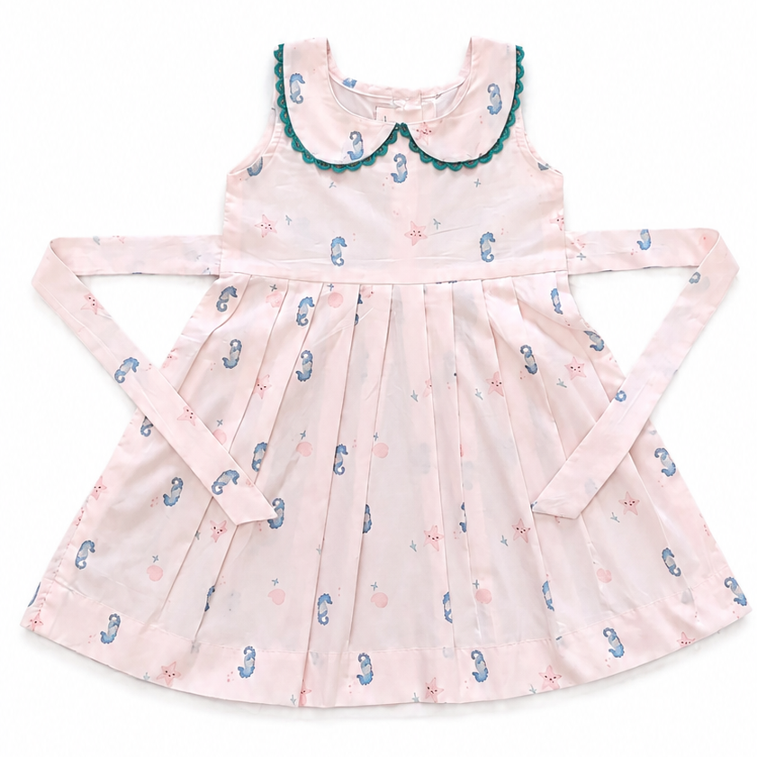 Peach Cotton Frock with Collar