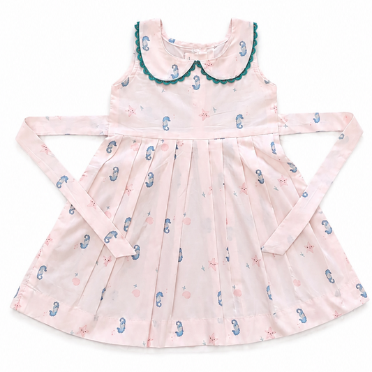 Peach Cotton Frock with Collar