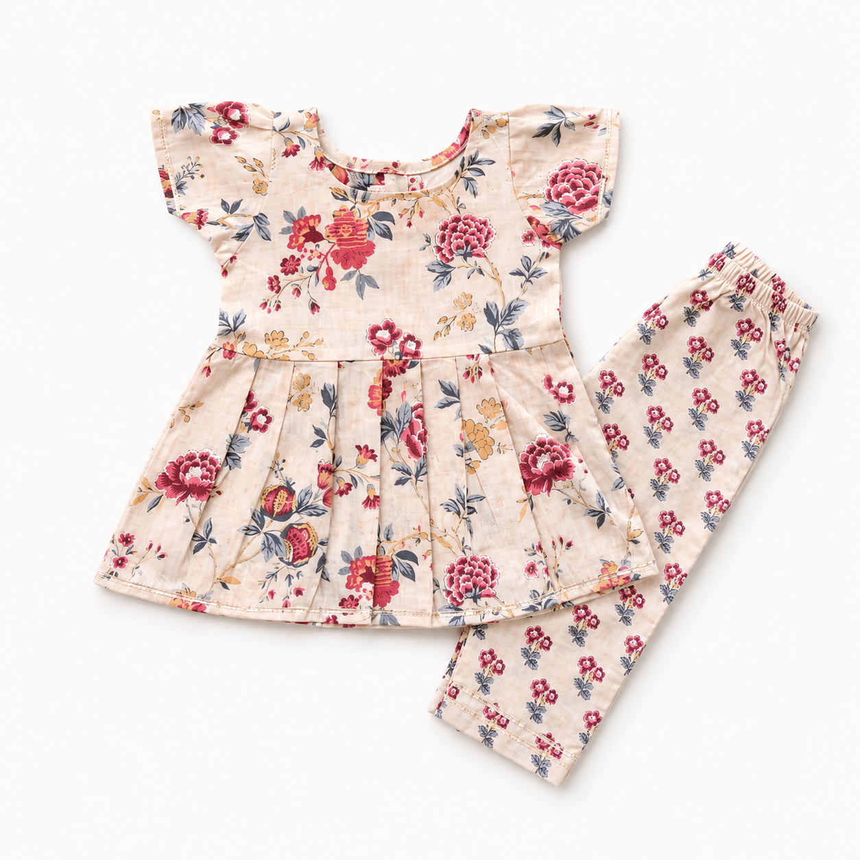 Peach Cotton Co-ord Set with Sleeves