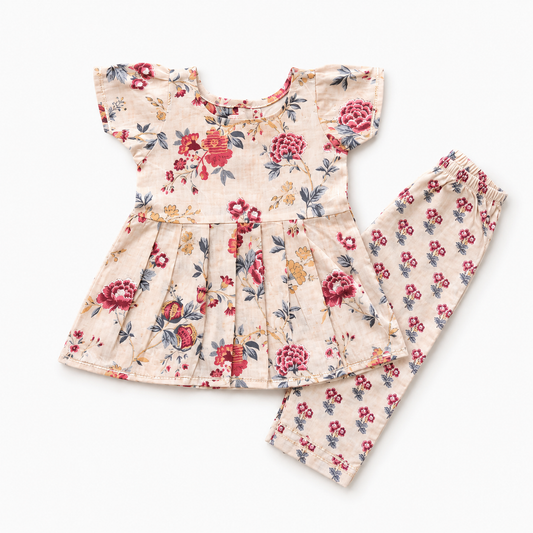 Peach Cotton Co-ord Set with Sleeves