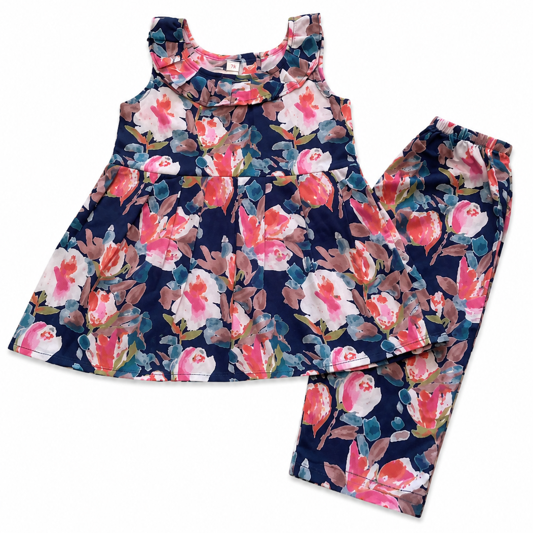 Navy Blue Cotton Co-ord Set with Frill