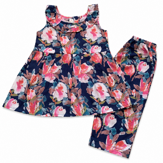 Navy Blue Cotton Co-ord Set with Frill