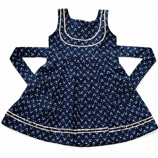 Indigo Print Semi Festive Cotton Frock