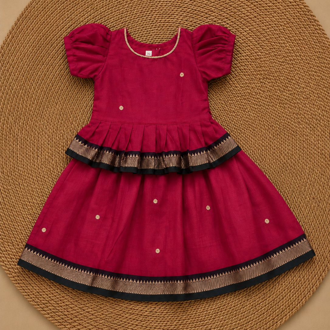 Handloom Pink Parkar Polka with Border