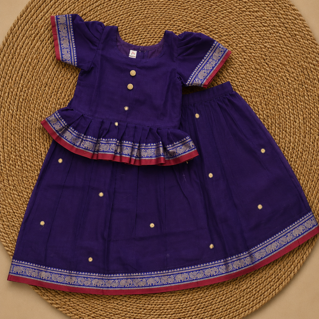 Handloom Purple Parkar Polka with Border