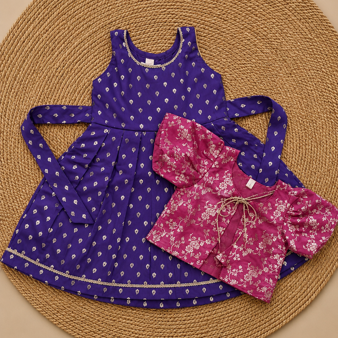 Banarasi Jacket Purple Silk Frock