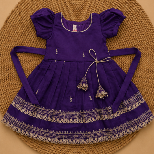 Purple Vichitra Silk Frock