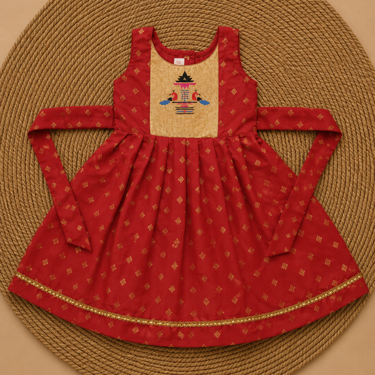 Red Paithani Patch Silk Frock