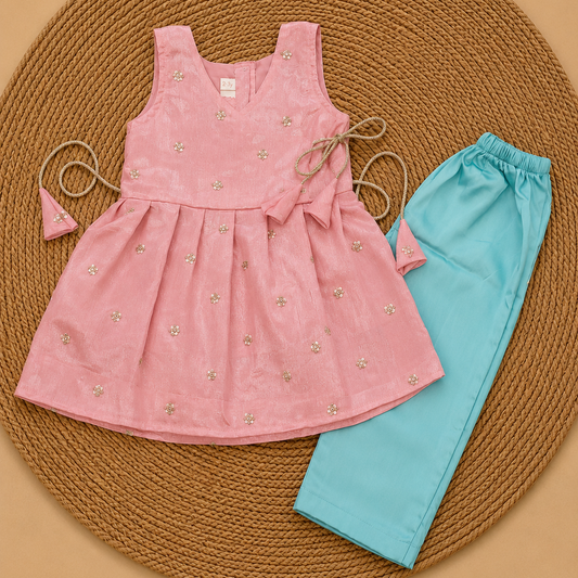 Peach and Pastel Sky Blue Co-ord Set