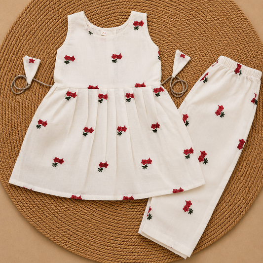 Off White Handloom Embroidery Co-ord Set