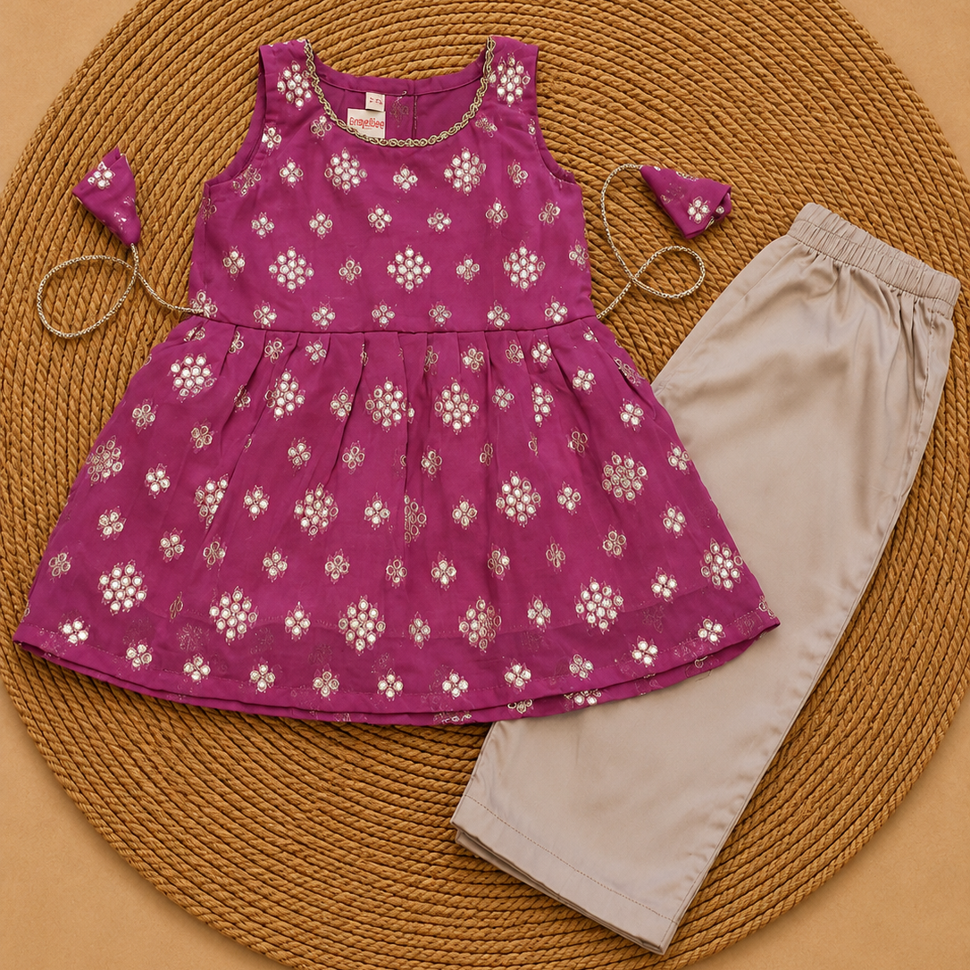 Fushia Pink Gota Chanderi Embroidery Co-ord Set