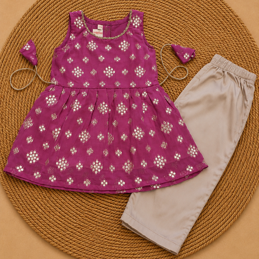 Fushia Pink Gota Chanderi Embroidery Co-ord Set