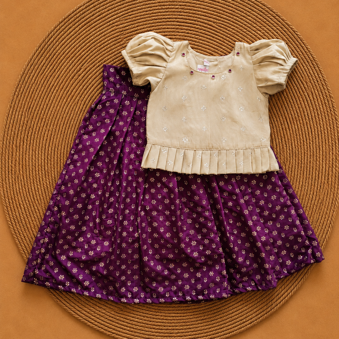 Purple Parkar with Off White Polka