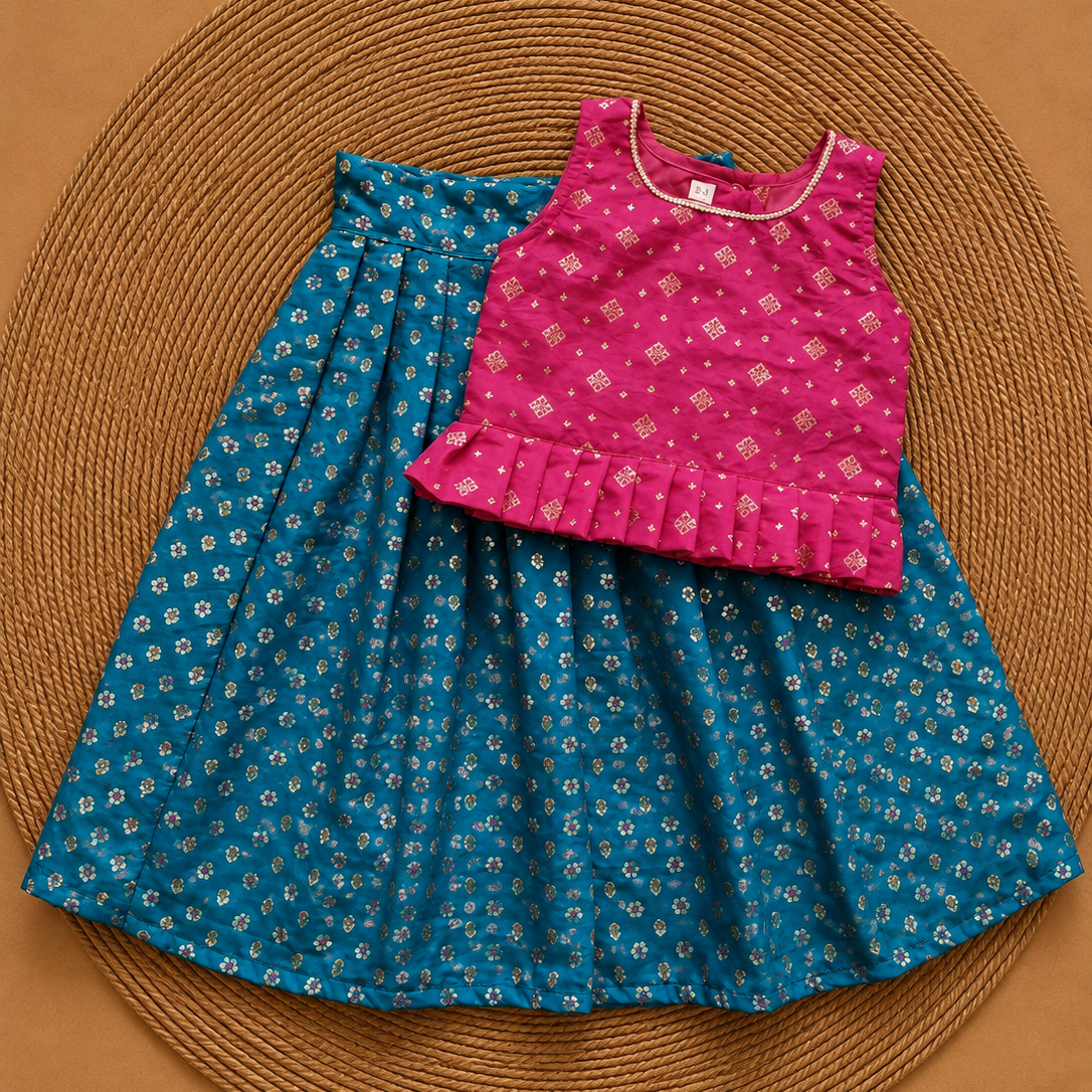 Blue Parkar with Rani Pink Polka