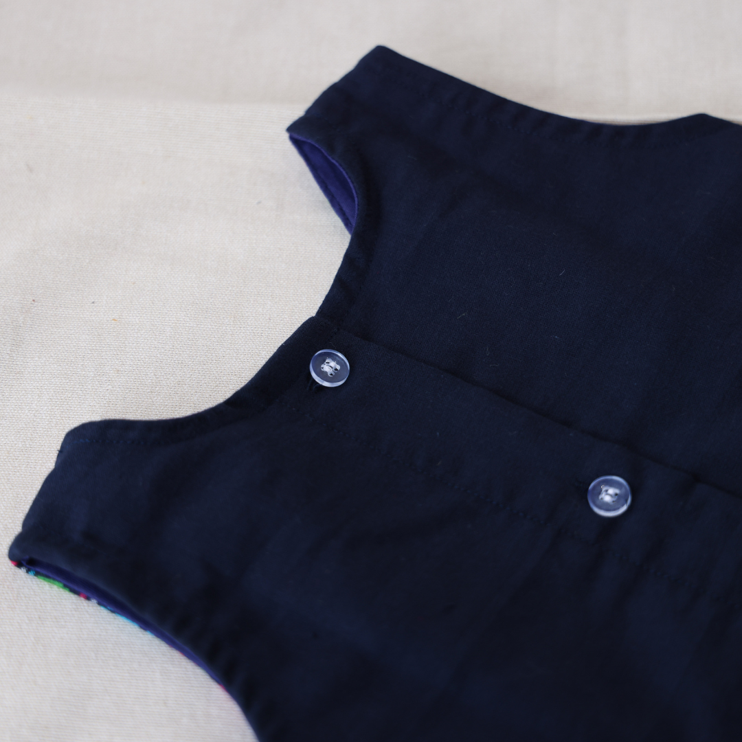 V Neck Blue Embroidered Frock