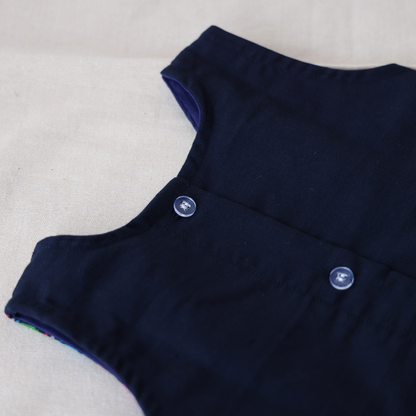 V Neck Blue Embroidered Frock