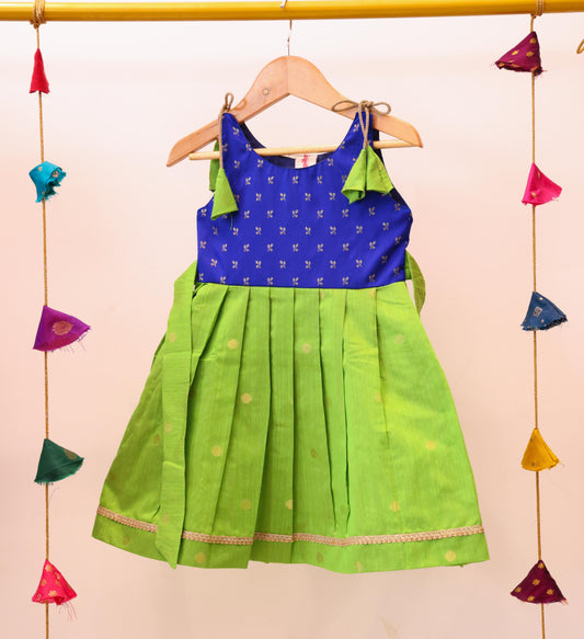 Royal Blue and Parrot Green Shoulder Knot Frock