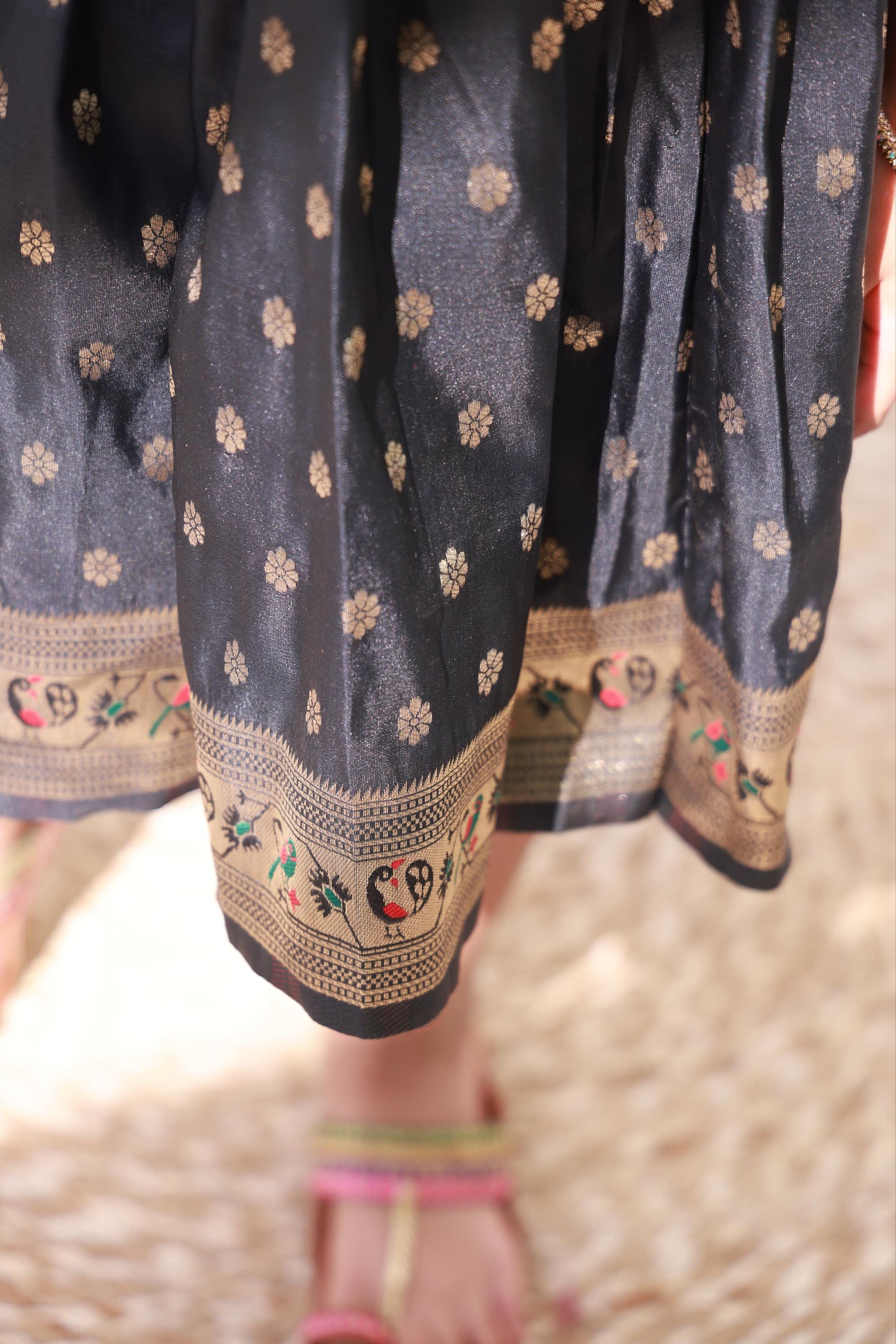 Paithani Border Frock with Paithani Patch and Balloon Sleeves