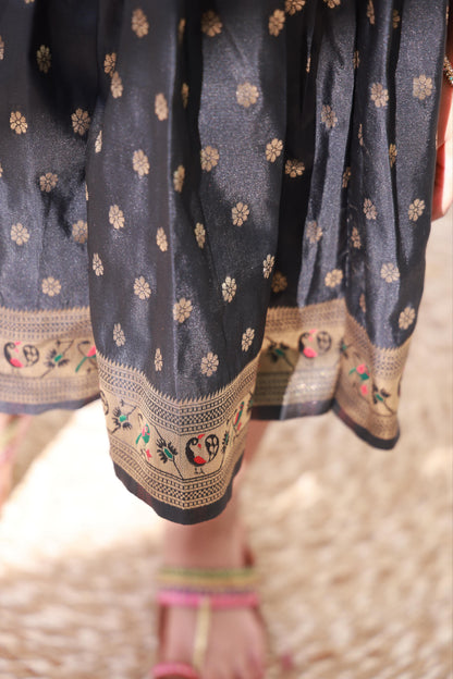 Paithani Border Frock with Paithani Patch and Balloon Sleeves