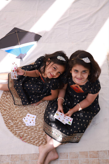 Paithani Border Frock with Paithani Patch and Balloon Sleeves